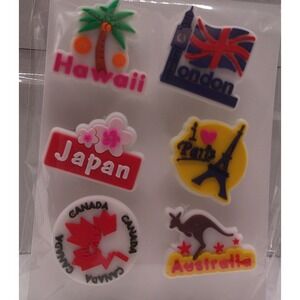 Set of 6 Shoe Charms for Crocs featuring 	Travel 	A1